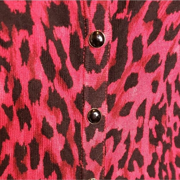 White House Black Market Red Black Animal Print Cardigan Sweater Small - Picture 3 of 5